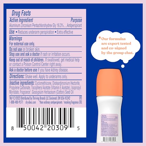 Dry Idea Unscented Roll On Deodorant & Antiperspirant for Women - Hypoallergenic for Sensitive Skin, 2X Longer Sweat Protection, 72Hr Sweat & Odor Protection, Womens Deodorant, 3.25oz (4 Pack)